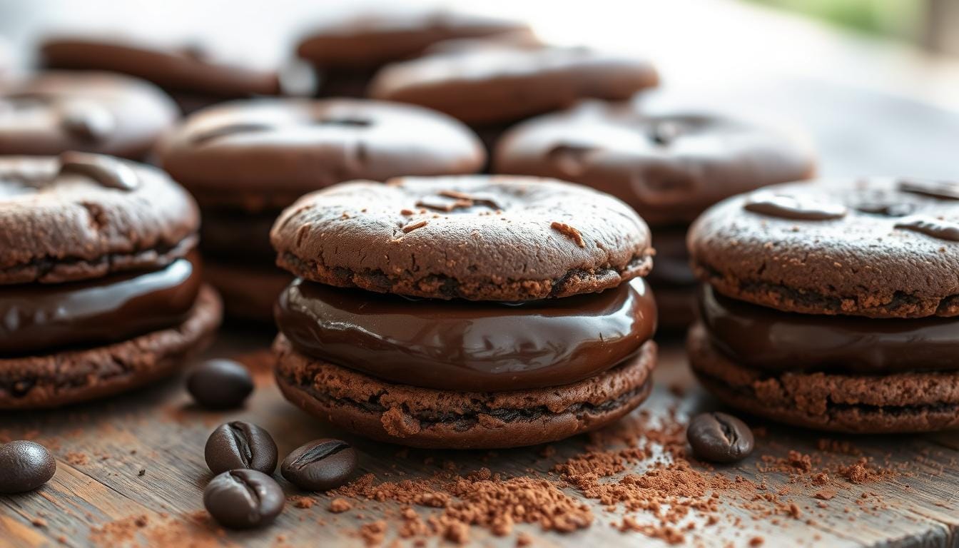 chocolate sandwich cookies with chocolate ganache