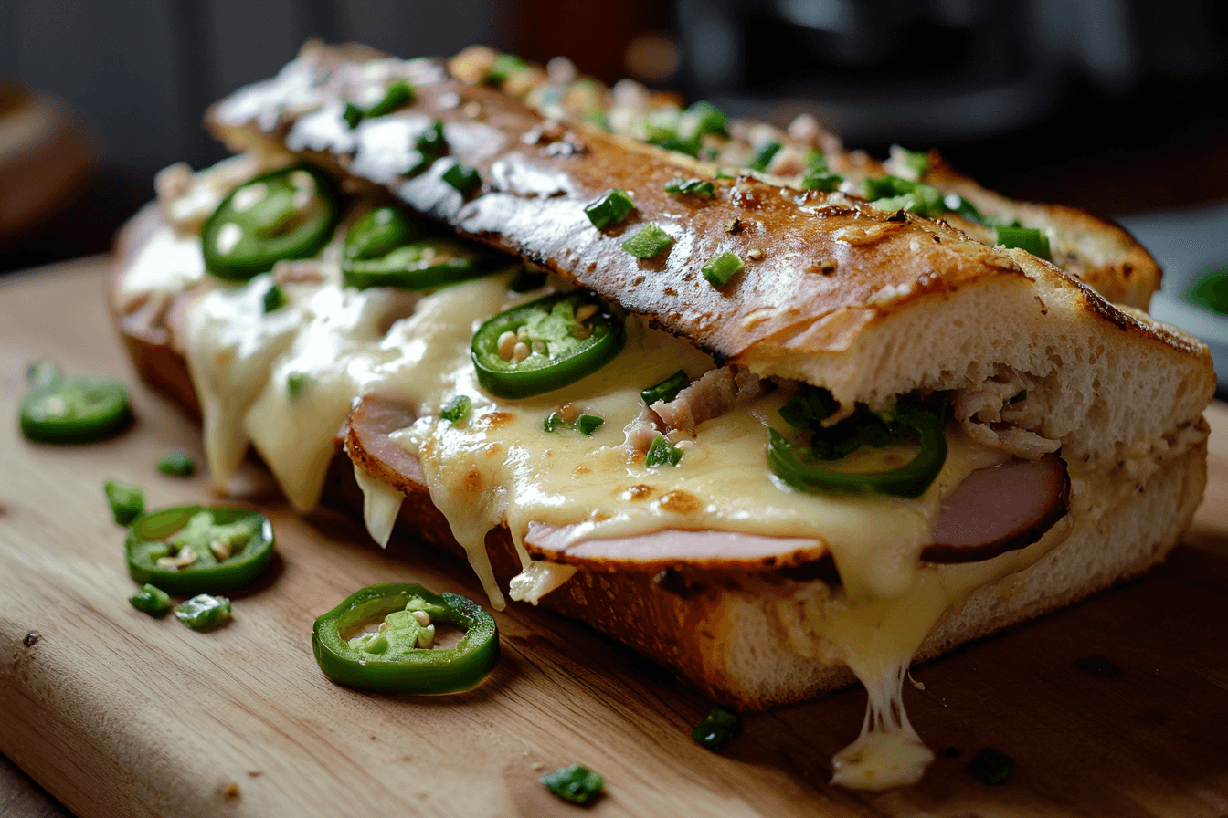 Grilled pepperjack honey ham sandwich with melted cheese.